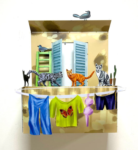 Balcony With Cats - small by D. Gerstein